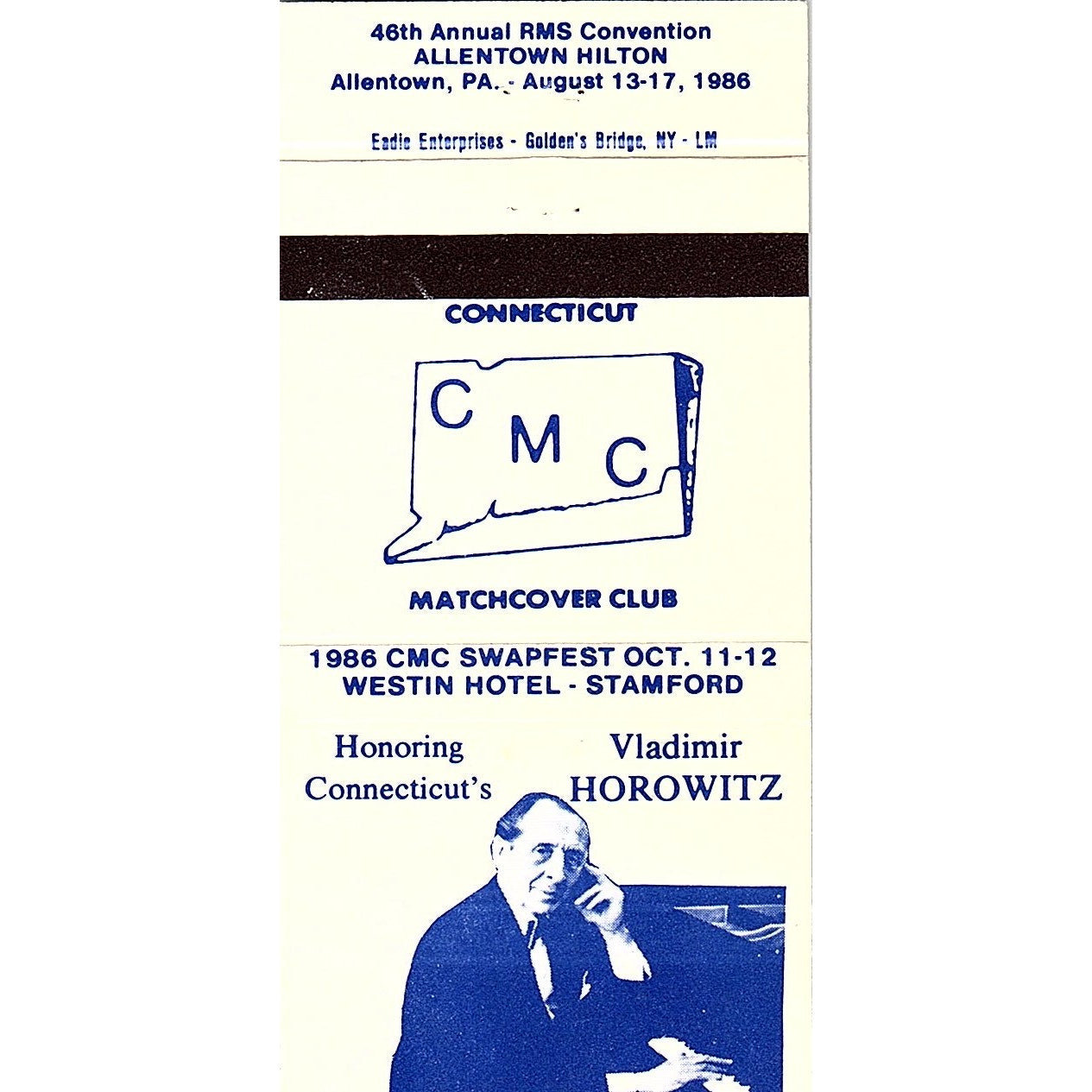 Vladimir Horowitz Connecticut Matchcover Club Vintage Matchbook TB6-MB2-8