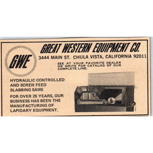 Great Western Equipment Co Chula Vista CA Slabbing Saws 1971 Magazine Ad AD8-R9