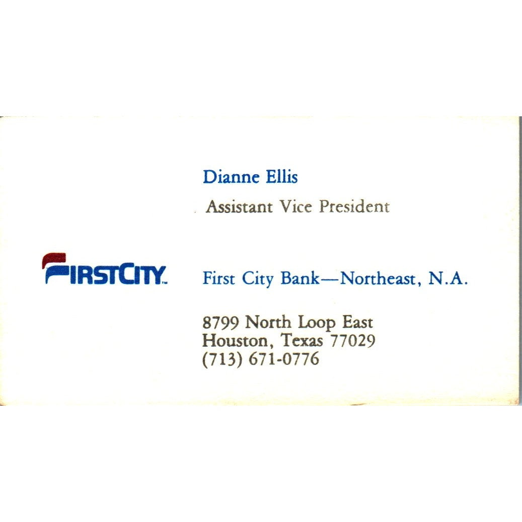 Diane Ellis First City National Bank of Houston Vintage Business Card SE3-B8