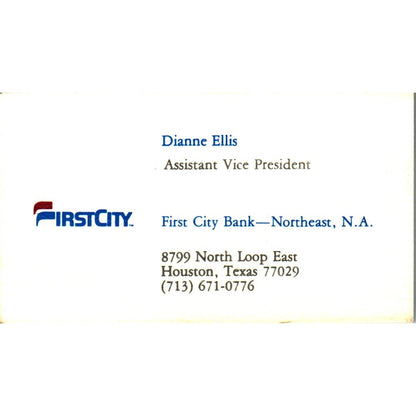 Diane Ellis First City National Bank of Houston Vintage Business Card SE3-B8