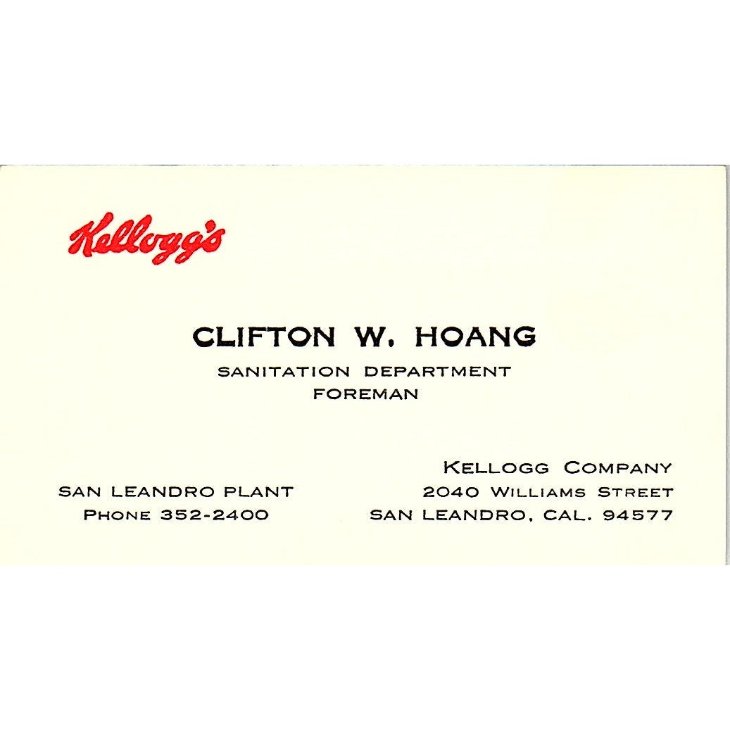 Clifton W Hoang Kellogg Company San Leandro CA Vintage Business Card SD9-B10
