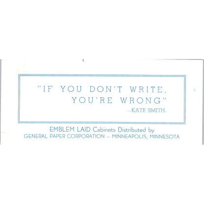 General Paper Corporation Minneapolis MN Blotter Card Kate Smith Quote TH9-SX1