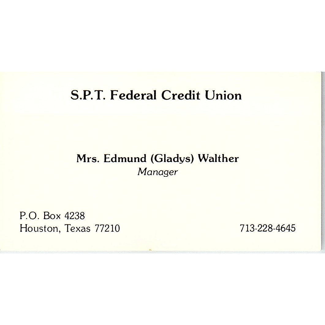 Edmund Gladys Walther S.P.T. Federal Credit Union Houston Business Card SD9-B4