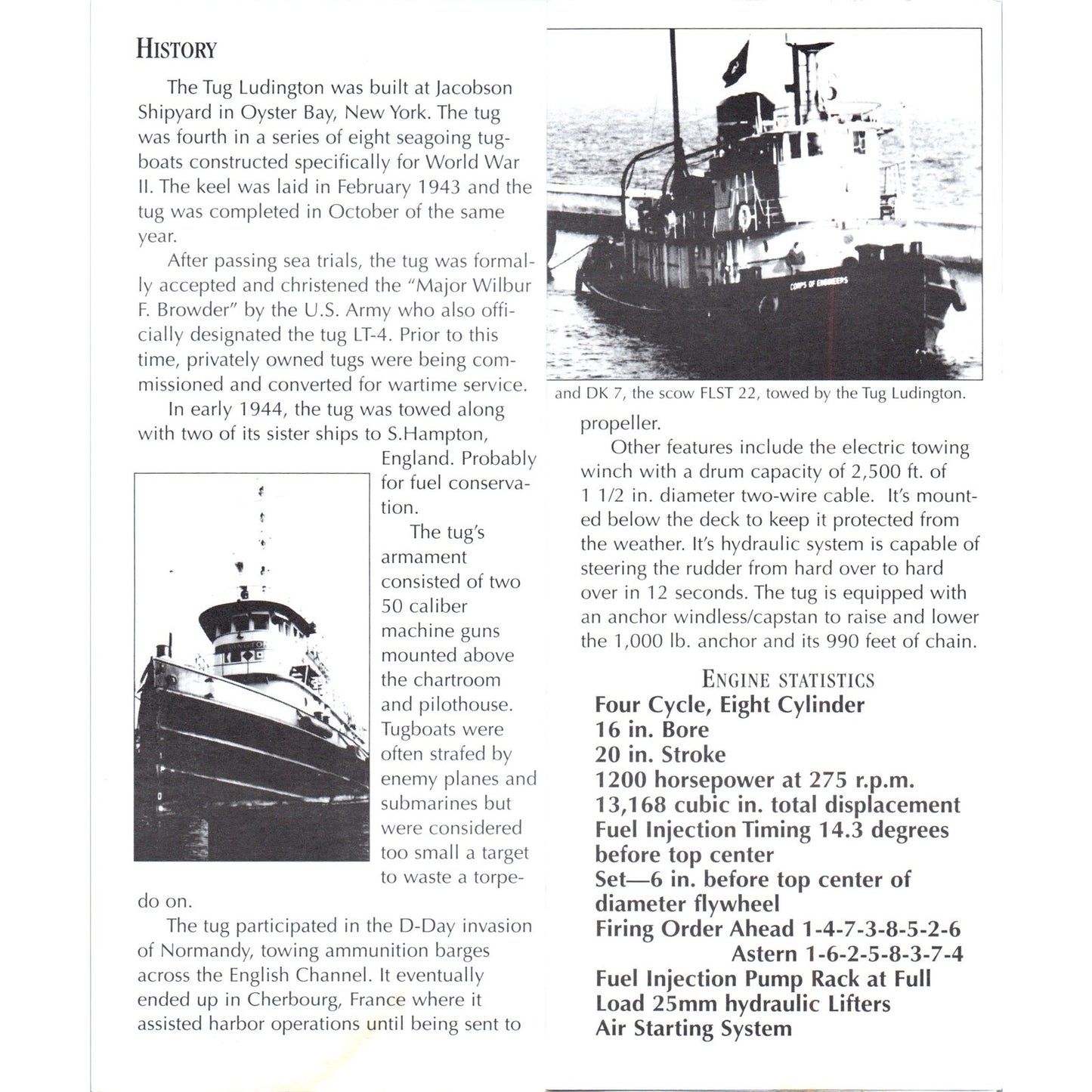 Vintage Tug Ludington on the Kewaunee Waterfront WI Map & Travel Brochure TF4-B2