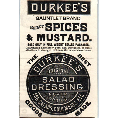 Durkee's Gauntlet Brand Spices & Mustard c1890 Victorian Ad AE8-CH6