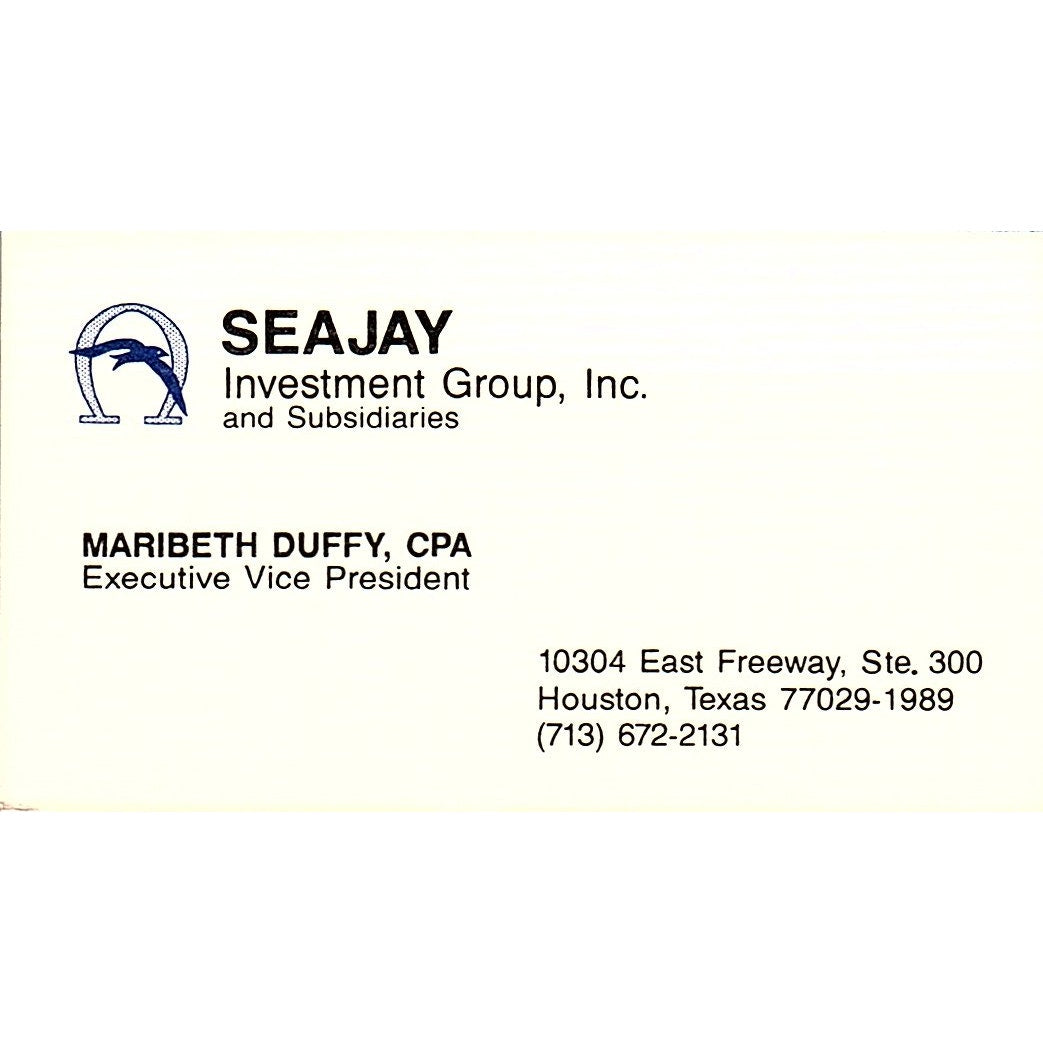 Seajay Investment Group Maribeth Duffy Houston TX Vintage Business Card SB4-B6