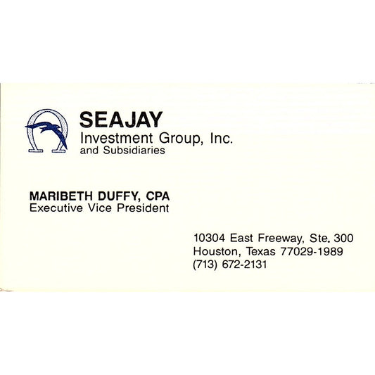 Seajay Investment Group Maribeth Duffy Houston TX Vintage Business Card SB4-B6