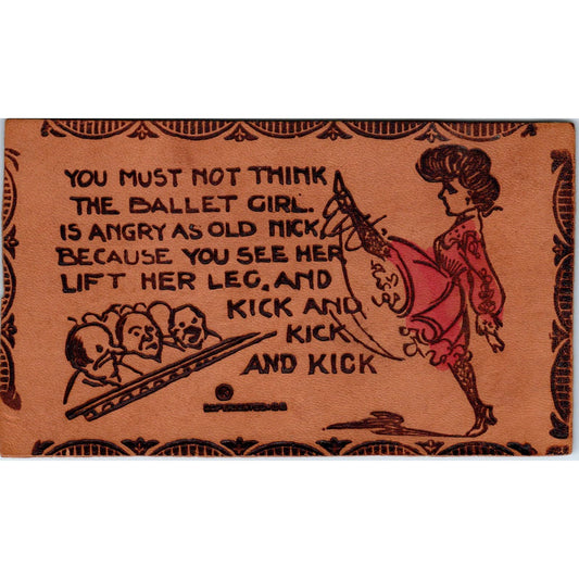 c1906 Ballet Girl Leg Kick Humor Original Leather Postcard AE2