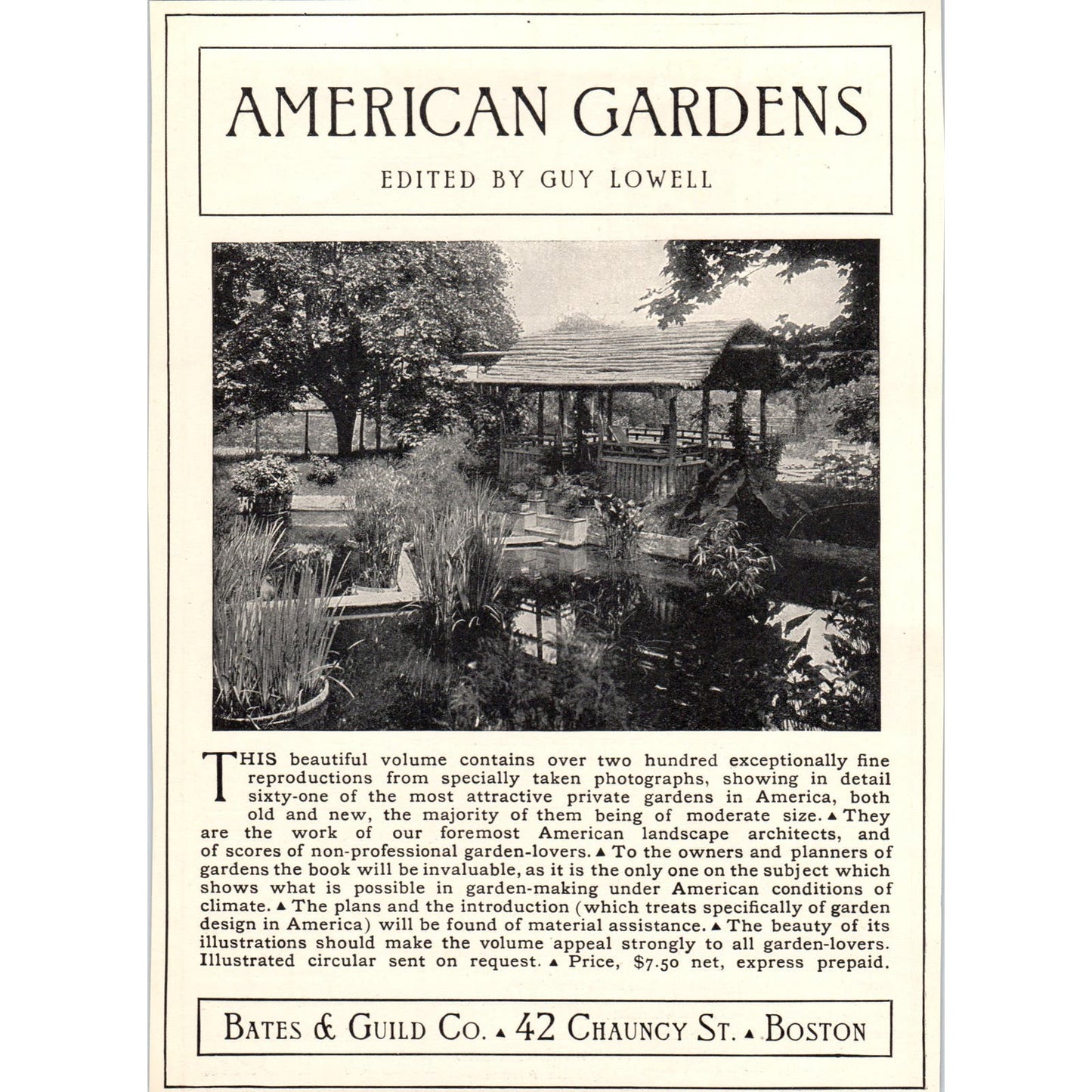 Bates & Guild Co American Gardens Guy Lowell c1905 Victorian Ad D13