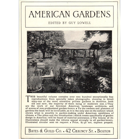 Bates & Guild Co American Gardens Guy Lowell c1905 Victorian Ad D13