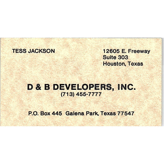 Tess Jackson D&B Developers Inc Houston TX Vintage Business Card SE3-B14