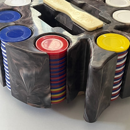 Vintage Marble Bakelite Spade Shaped Poker Chip Spinning Caddy Card Holder CTG2