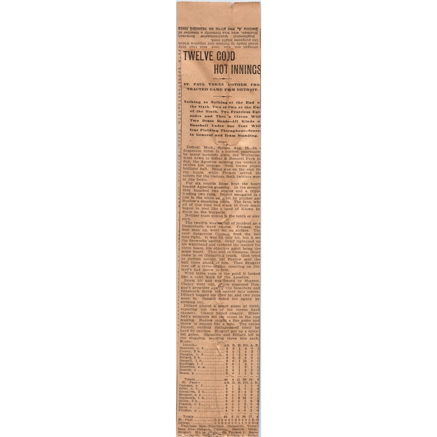 St. Paul Apostles Baseball Scores Highlights St. Paul 1898 Newspaper Ad AF2-A2