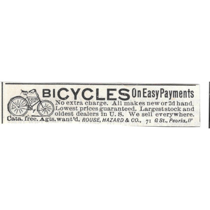 Bicycles on Easy Payments Rouse, Hazard & Co Peoria IL 1892 Ad AG2-S23