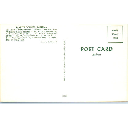 Longwood Bridge Williams Creek Fayette County Covered Bridge Postcard PB10