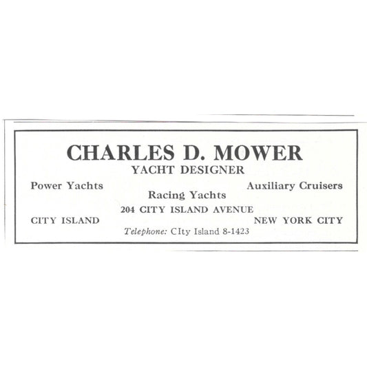 Charles D Mower Yacht Designer City Island New York City 1932 Ad AG2-M20