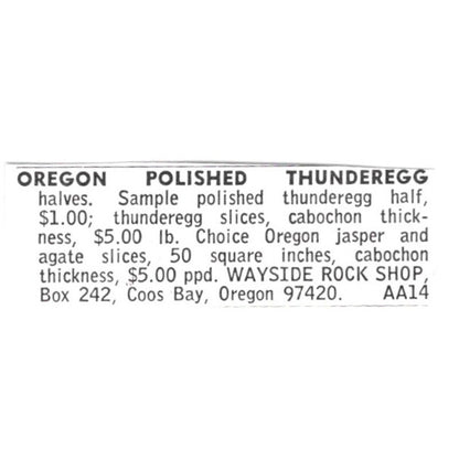 Wayside Rock Shop Oregon Polished Thunderegg Coos Bay OR 1972 Ad AF8-S8