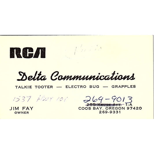 Delta Communications Jim Fay Coos Bay OR Vintage Business Card SSB4-B12