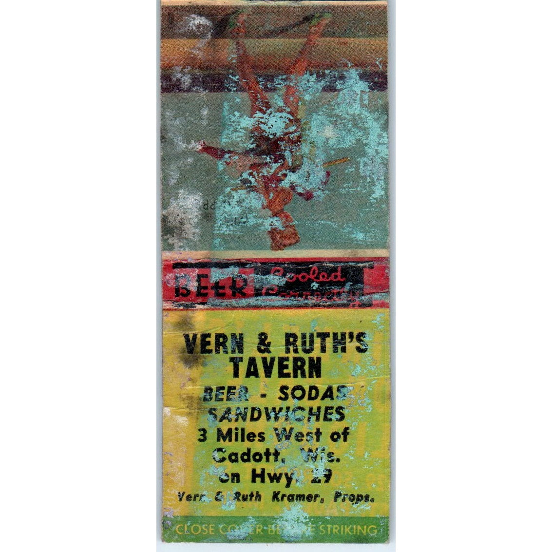 Vern & Ruth's Tavern Cadott WI Pinup Vintage Matchbook Cover SD4-Y9