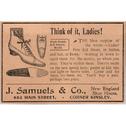 J. Samuels & Co Ladies Shoes Hartford 1901 Newspaper Ad AD8-H2
