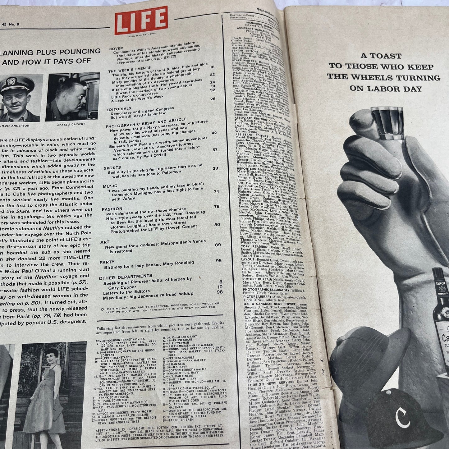 Life Magazine September 1, 1958 Commander Anderson and His 'Nautilus' TK3