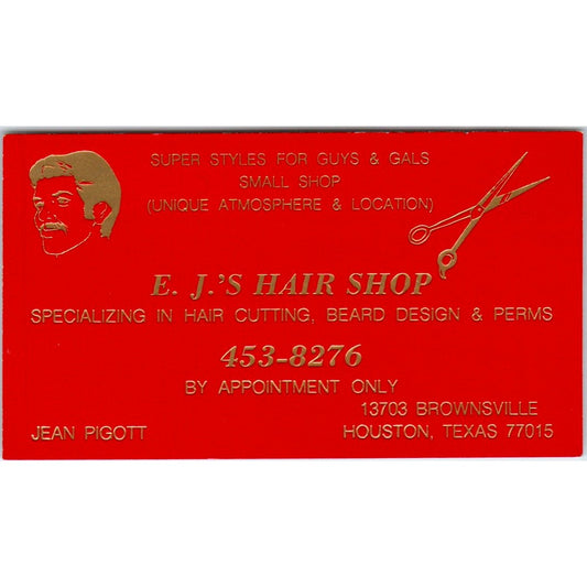 E.J.'s Hair Shop Jean Pigott Houston TX Vintage Business Card SD8-B11