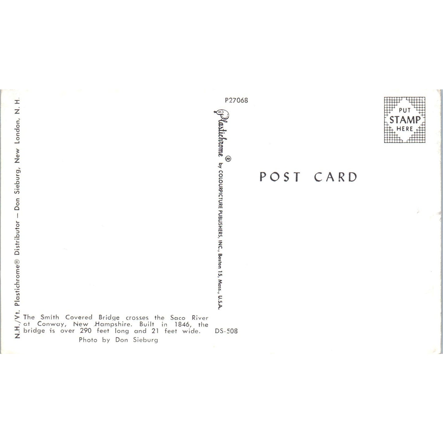 Conway Smith Bridge Saco River NH Covered Bridge Postcard PC4