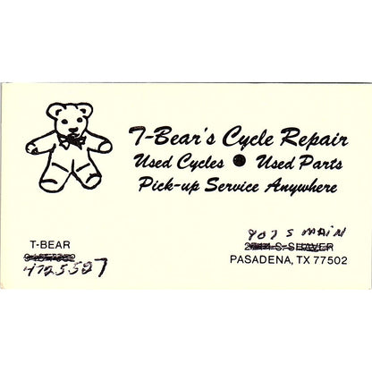 T-Bear Cycle Repair Pasadena Texas Vintage Business Card SE3-B14