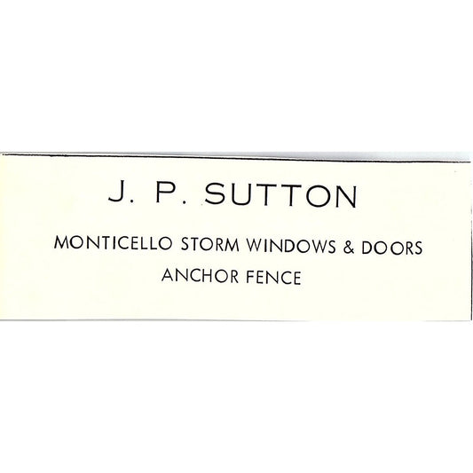 J.P. Sutton Monticello Storm Windows & Doors Martinsville VA 1960s Ad AG2-M3