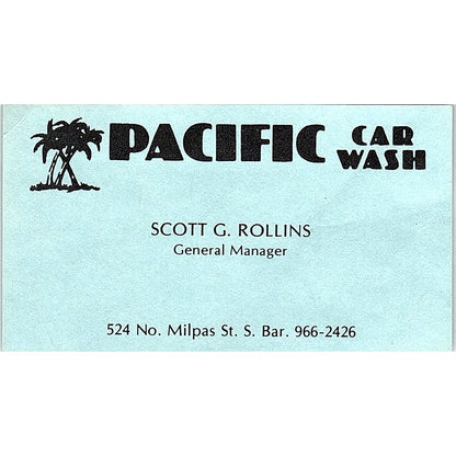 Scott G Rollis Pacific Car Wash Santa Barbara CA Vintage Business Card SE3-B14