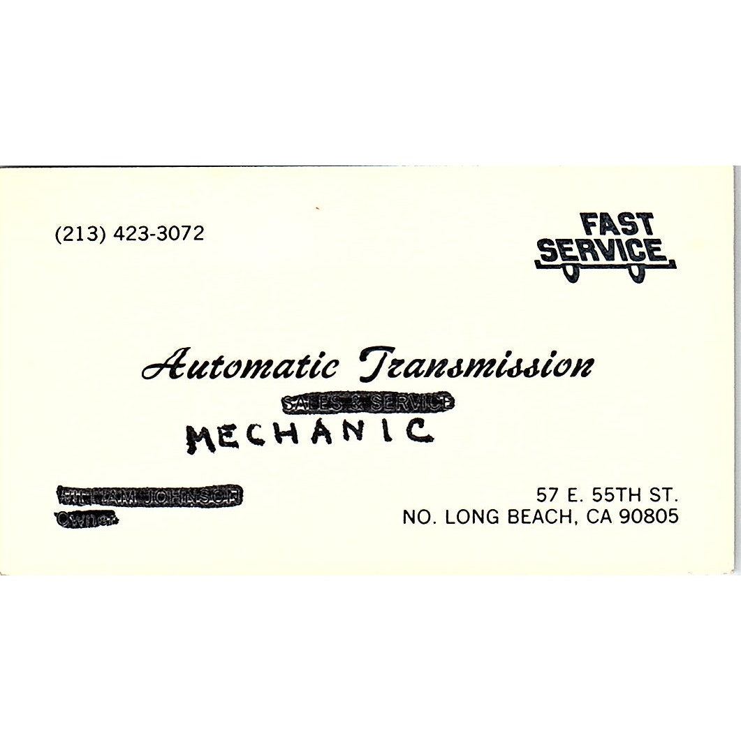 Automatic Transmission Mechanic William Johnson Long Beach Business Card SE3-B13