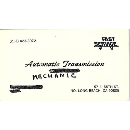 Automatic Transmission Mechanic William Johnson Long Beach Business Card SE3-B13