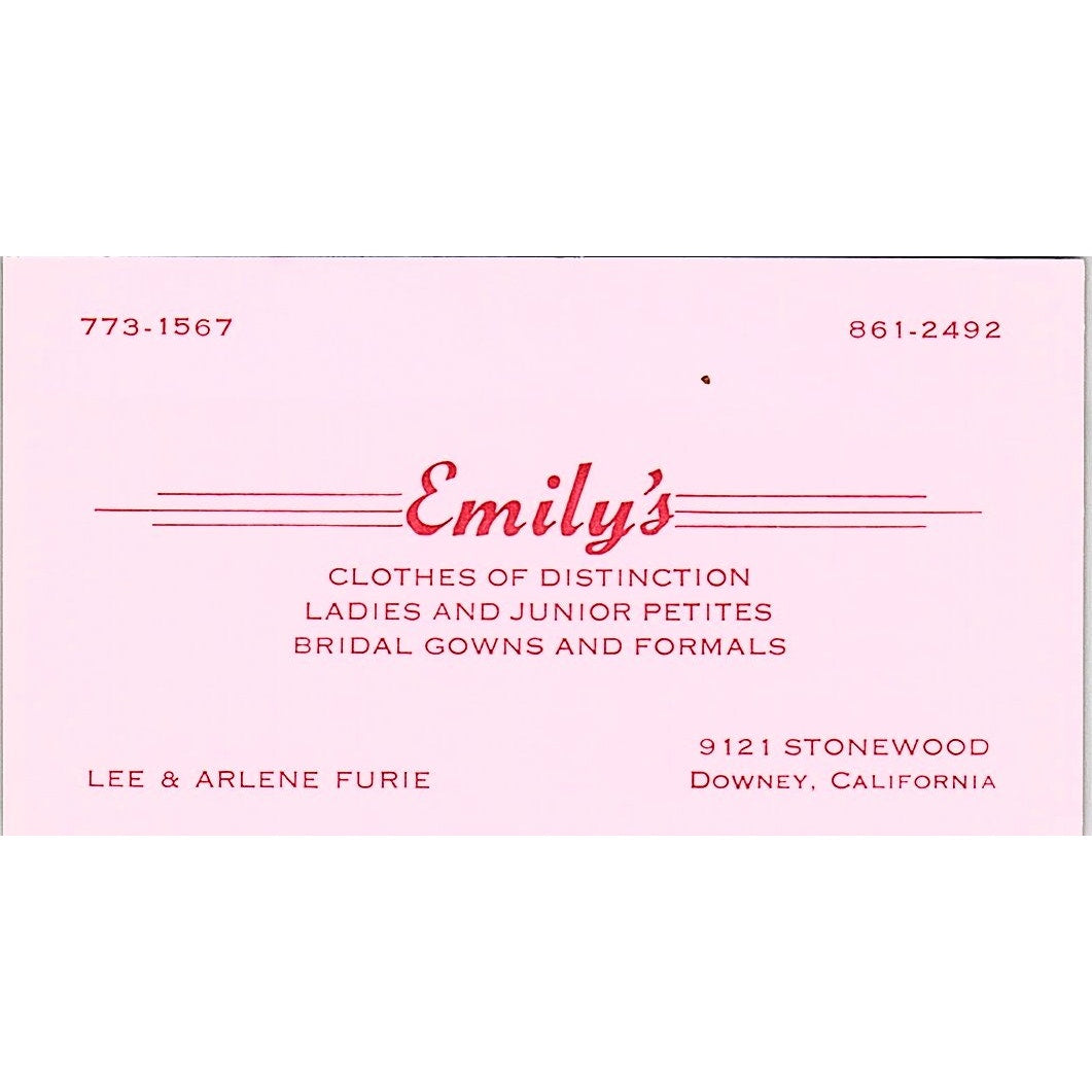 Emily's Ladies Clothes Lee & Arlene Furie Downey CA Vintage Business Card SE5-B4