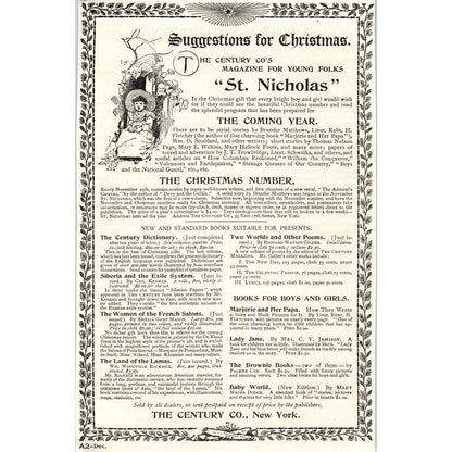 The Century Co Suggestions for Christmas St. Nicholas c1890 Victorian Ad AE8