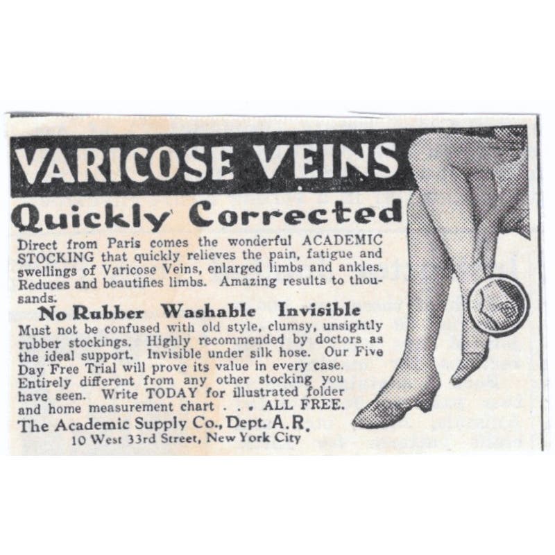 Varicose Veins Academic Supply Co NY 1930s Magazine Advertisement AE4-I3