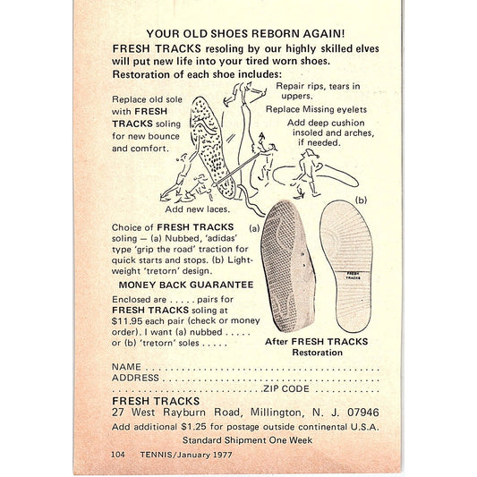 Fresh Tracks Resole Tennis Shoes Millington NJ 1977 Ad AF3-M1
