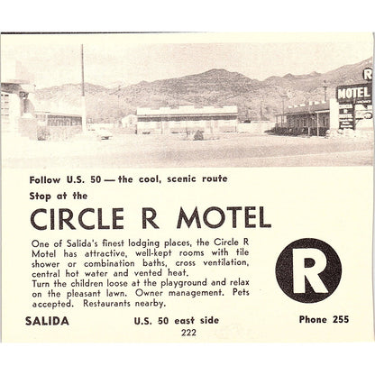 Circle R Motel Salida CO 1958 Ad AG1-H6