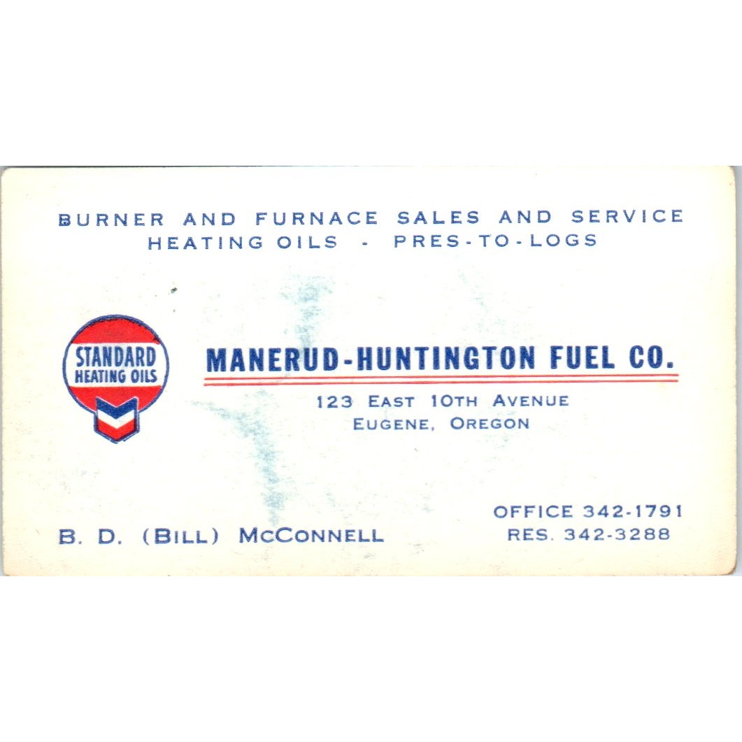 Manerud-Huntington Fuel Co B.D. Bill McConnell Eugene OR Business Card SD8-B21