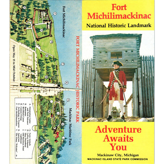 Vintage Fort Michilimackinac Mackinaw City MI Fold Out Travel Brochure TF4-B1