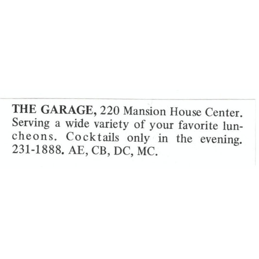 The Garage Mansion House Center Restaurant St. Louis 1971 Magazine Ad AD8-O1