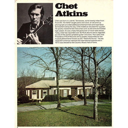 Chet Atkins Portrait, Bio & Home 1977 Photo Print AF3-7