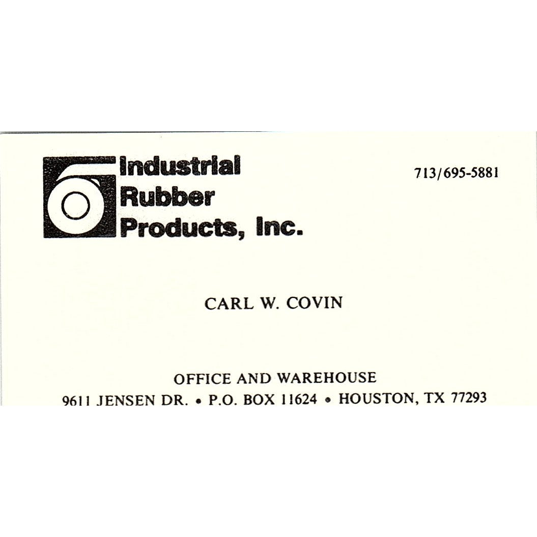 Industrial Rubber Products Carl W Covin Houston TX Vintage Business Card SB4-B10
