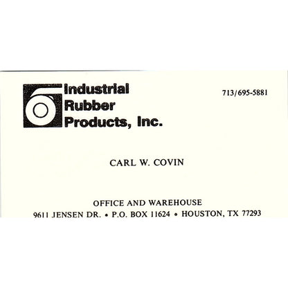 Industrial Rubber Products Carl W Covin Houston TX Vintage Business Card SB4-B10