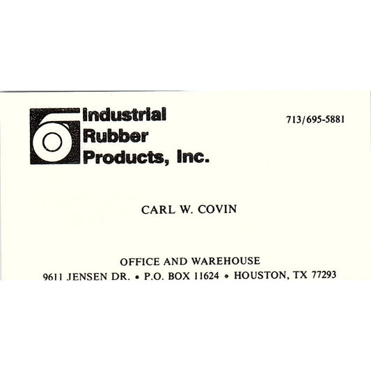 Industrial Rubber Products Carl W Covin Houston TX Vintage Business Card SB4-B10