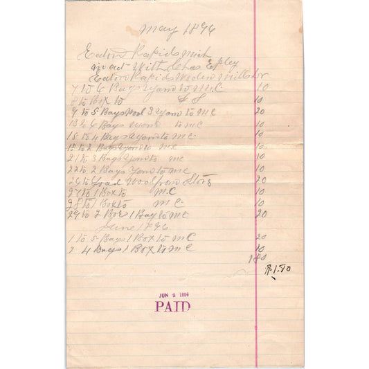 1896 Eaton Rapids Michigan Wool Handwritten Receipt Billhead 2 Pages D17