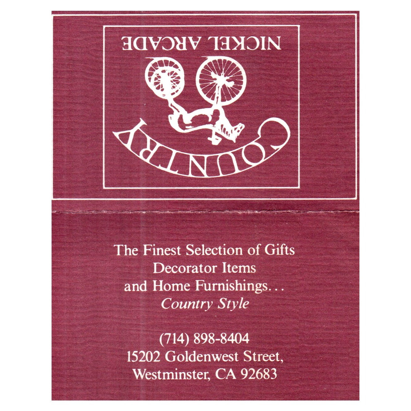 Nickel Arcade 15202 Goldenwest street, Westminster, CA Business Card SF3-B1