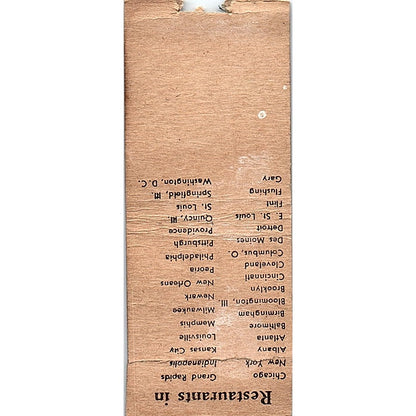 Thompson's Restaurants Christmas Yuletide Greetings Vtg Matchbook Cover SC7-Y4