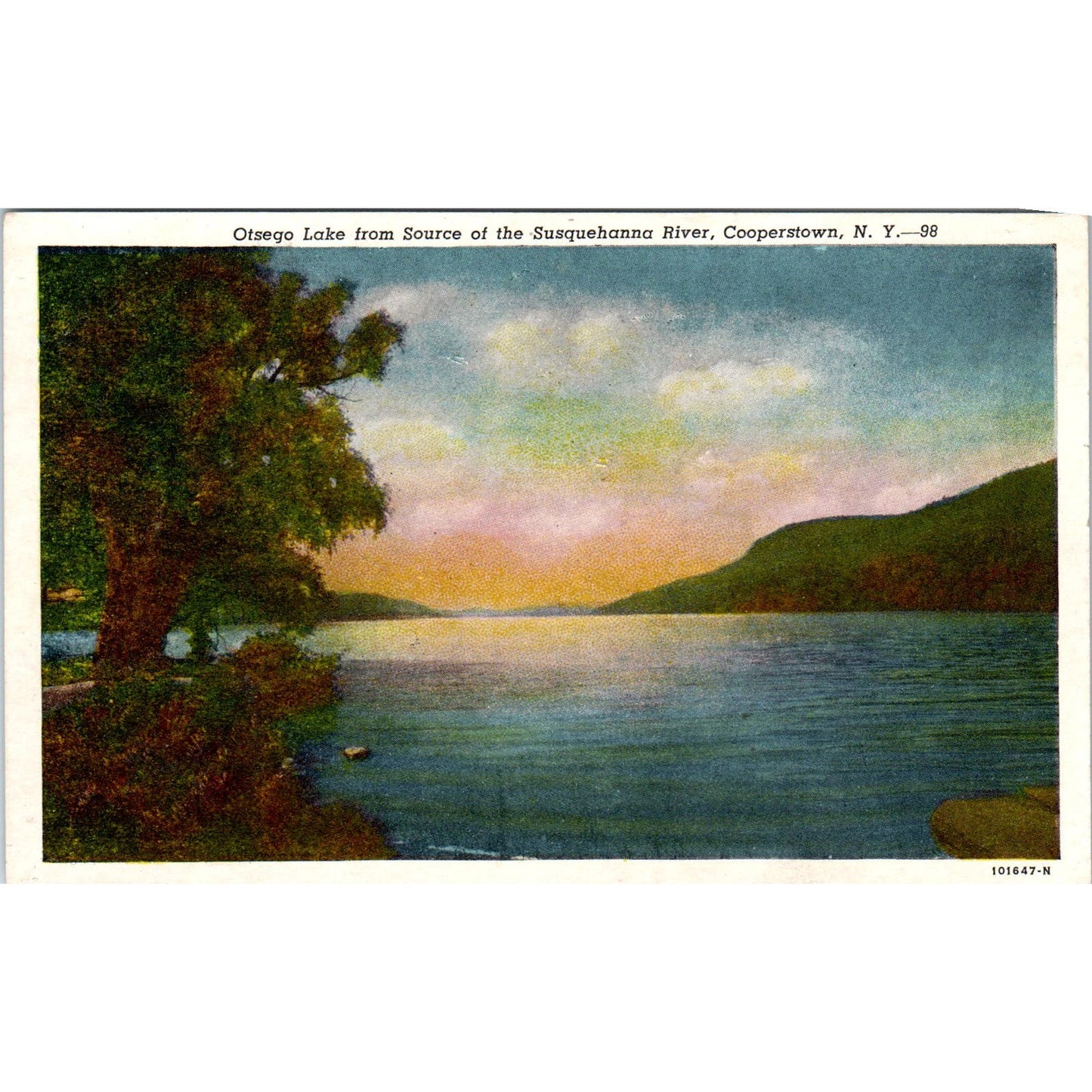 Otsego Lake from Source of Susquehanna River Cooperstown NY Postcard PC7