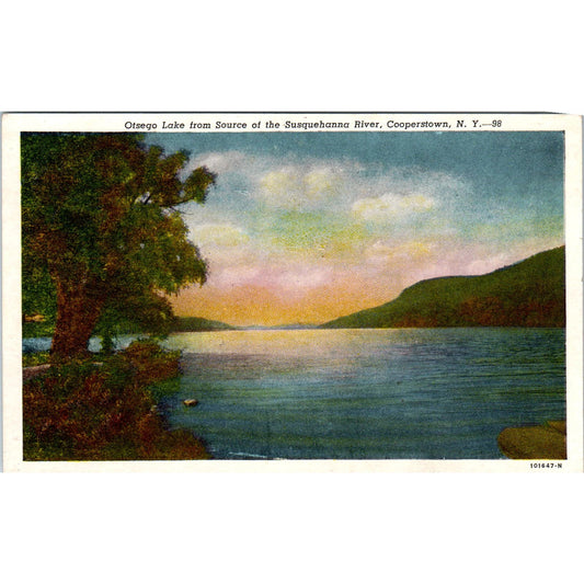 Otsego Lake from Source of Susquehanna River Cooperstown NY Postcard PC7