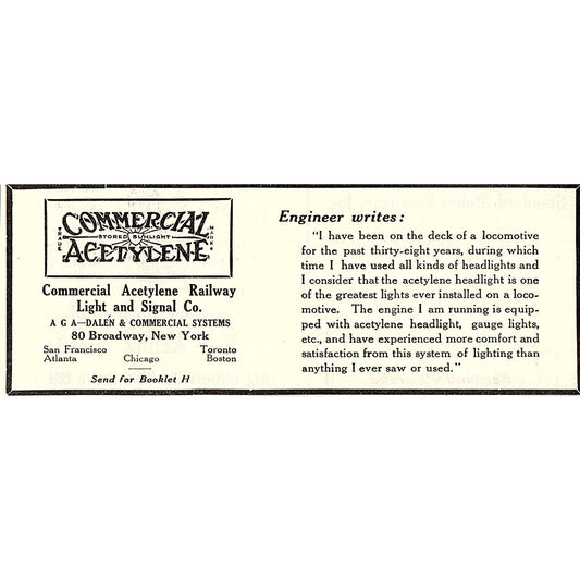 Commercial Acetylene Railway Co AGA Dalen & Commercial Systems 1914 Ad AF3-10